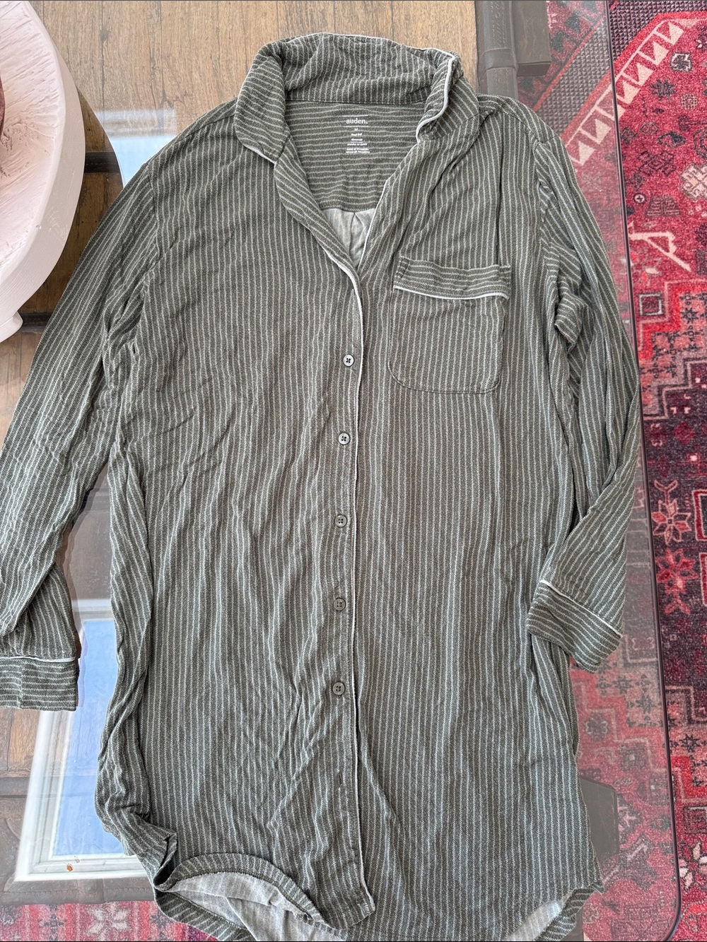 Auden Olive Green Striped Button-Down Sleep Shirt